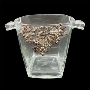 Arthur Court Glass Ice Bucket Handles Silver Tone Grapes Vines Overlay France